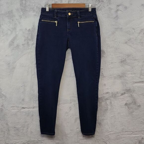 Michael Kors Denim - Michael Kors Skinny Jeans Women's Size 2 Dark Wash Gold Zip Pocket Stretch Denim